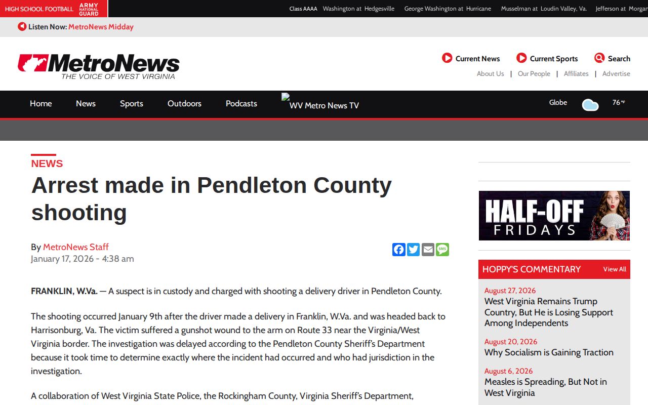 Pendleton County event-driven arrest news coverage and record limits