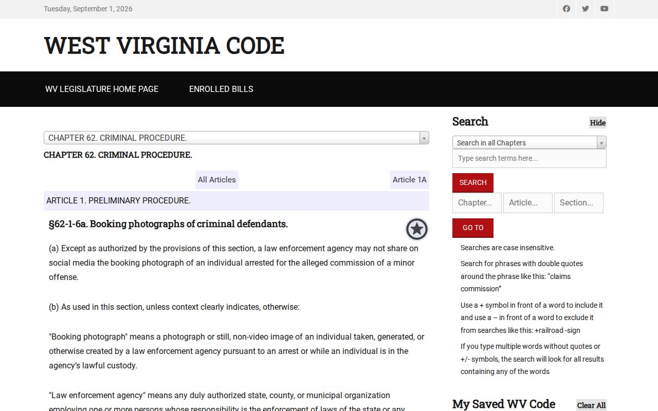 Pendleton County booking-photo record statute reference