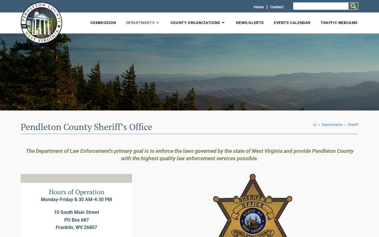 Pendleton County sheriff contact and warrant-information source
